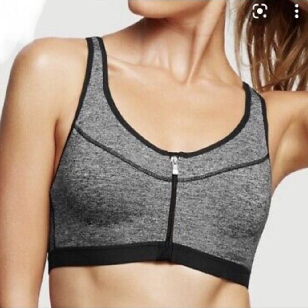 Victoria's Secret VSX Knockout Front Zip Sports Bra, Grey/Black, Sz 34C